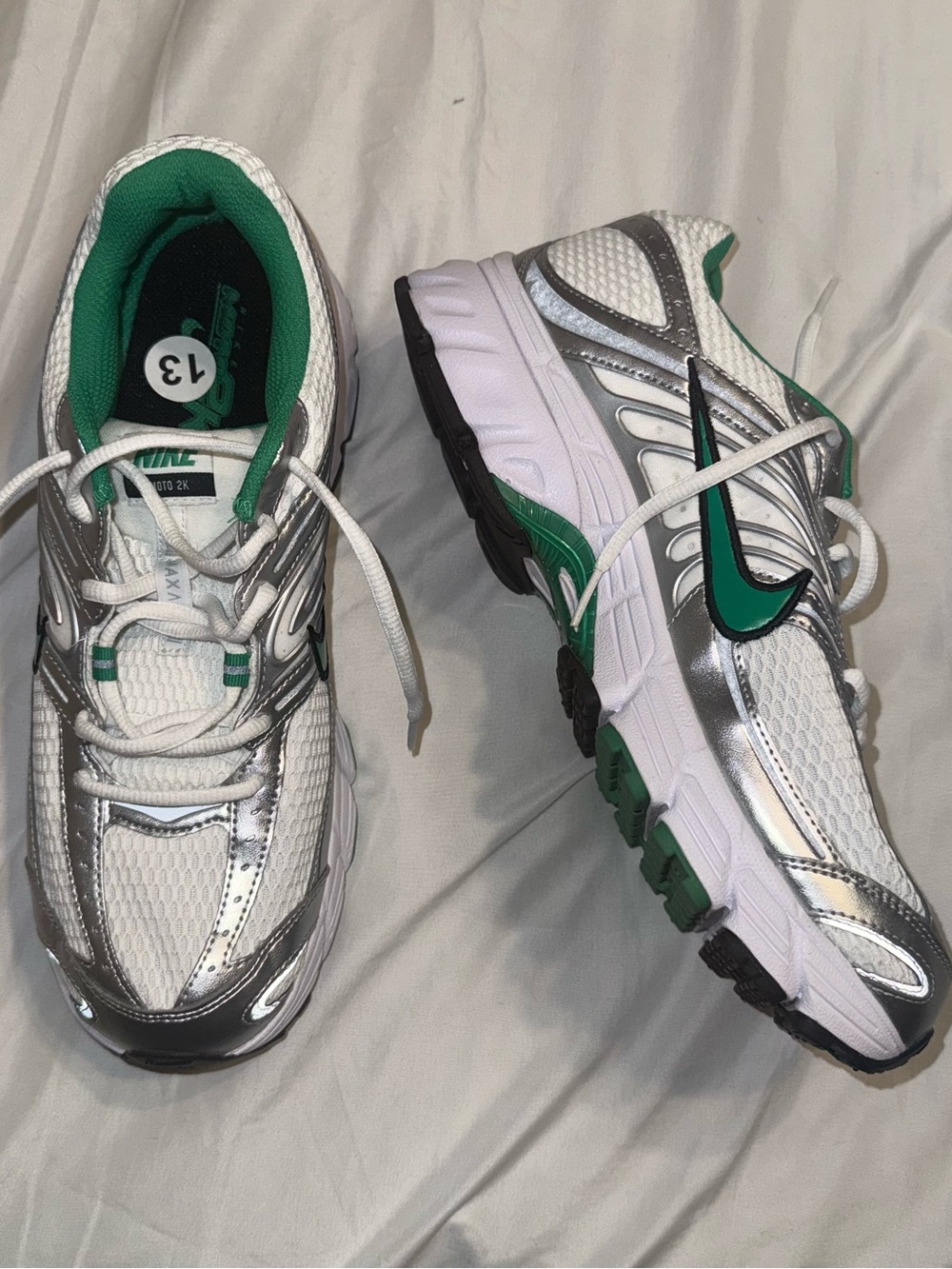 Nike White Silver Green Athletic Sneakers